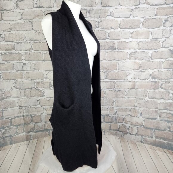 Aritzia Wilfred Olivie Merino Wool Open Front Maxi Vest Black Size Small - Picture 9 of 12